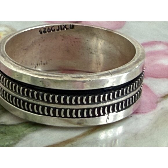 Vintage 90's Mexico 925 Silver Mens Spinner Ring 12 grams Sz 13 3/4 - Picture 4 of 10